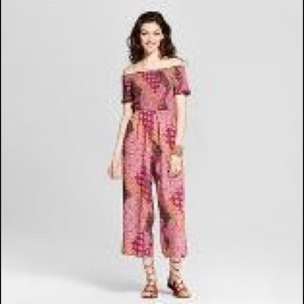 Smocked Off the Shoulder Crop Jumpsuit